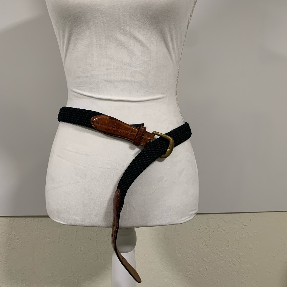 BRIGHTON MENS BLACK WEBBED BELT WITH BROWN LEATHER